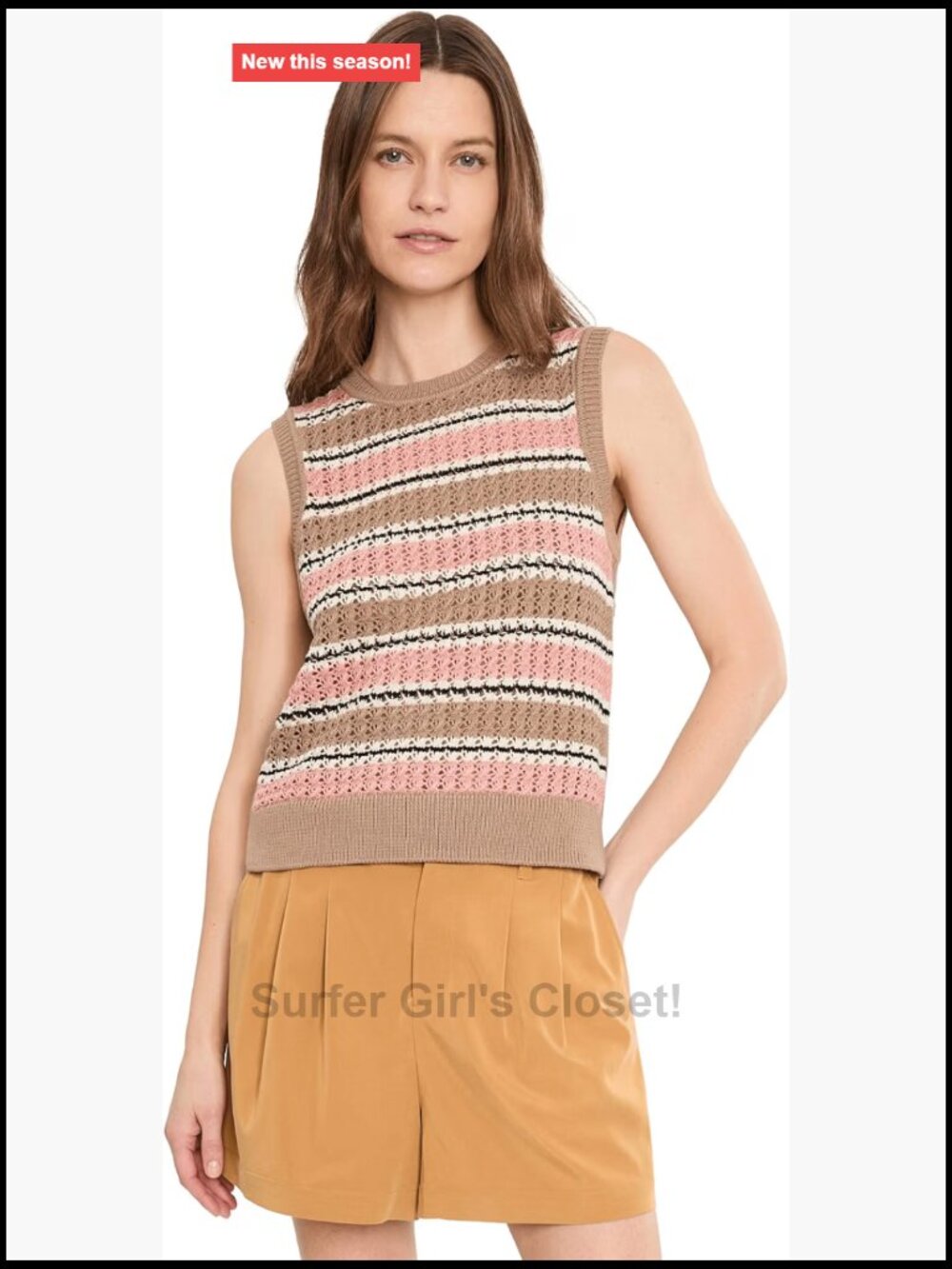 Varley Stripe Pointelle Stitch Cotton Sleeveless Tank Top